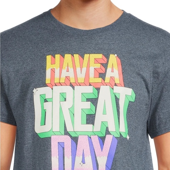 Men Gray Graphic Tee - Have a Great Day XL - Picture 3 of 5